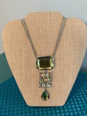 Green & Pink Triple Chain Necklace Vintage